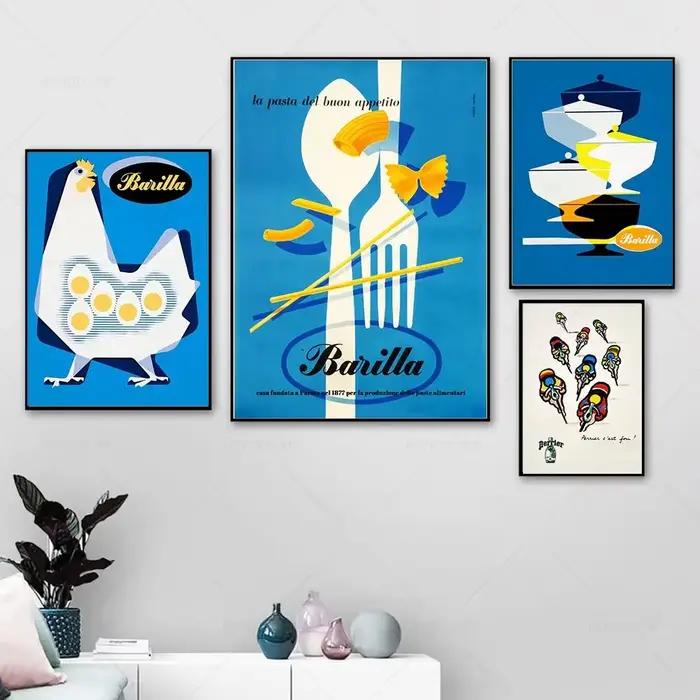Affiches publicitaires Vintage de nourriture et de boisson, pâtes italiennes, peinture sur toile d'art mural, images imprimées de cuisine, décoration de salon et de maison