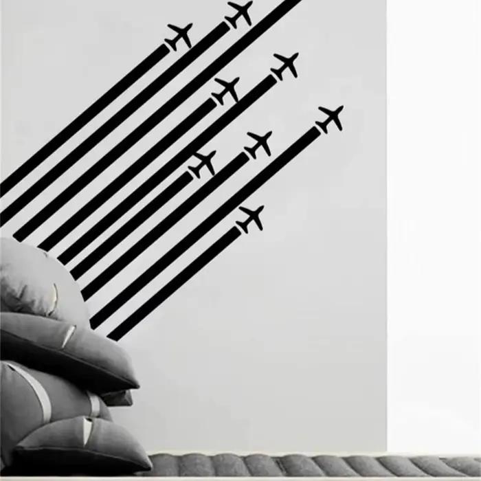 Affiche d'art mural ligne géométrique d'avion, autocollant mural décoratif, espace créatif, bureau, magasin, décoration de porte, autocollant en verre