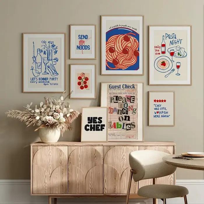 Toile d'art mural avec nouilles au fromage et vin