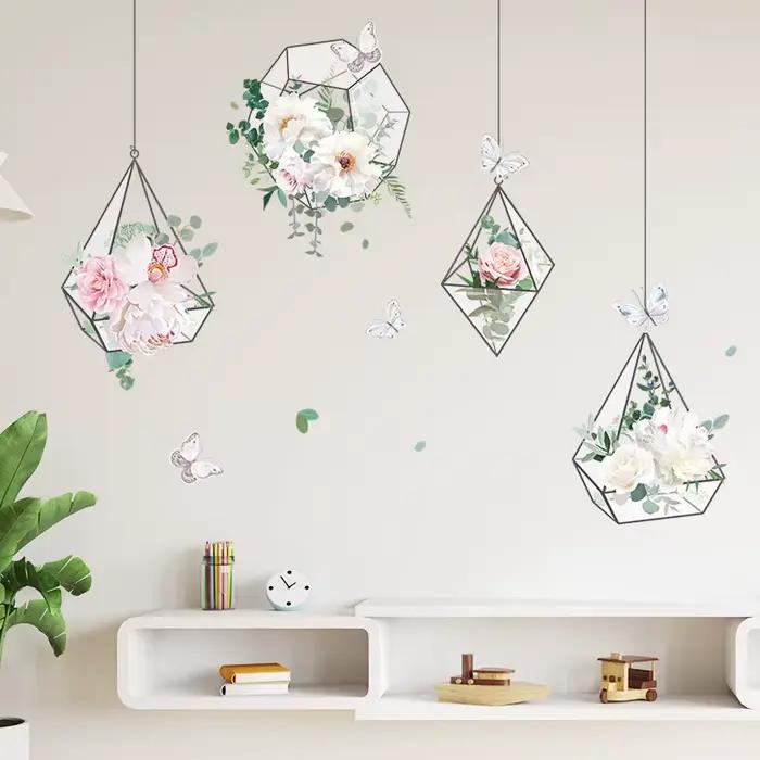 Autocollant Mural panier suspendu fleurs fraîches