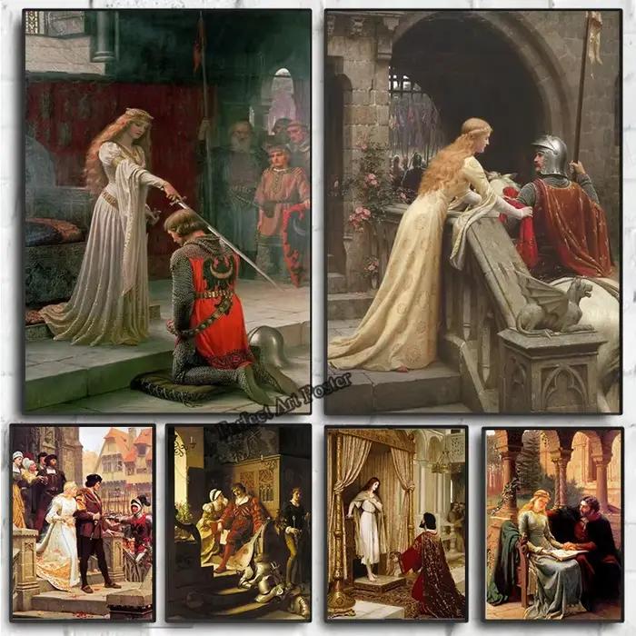 Peinture sur toile vintage sur le thème du chevalier médiéval Accolade
