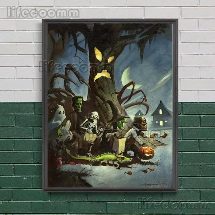 « Trick Or Treat » L'Eerie et Terrifiant Halloween mur Art toile impression enfants qui souhaitent bonbons