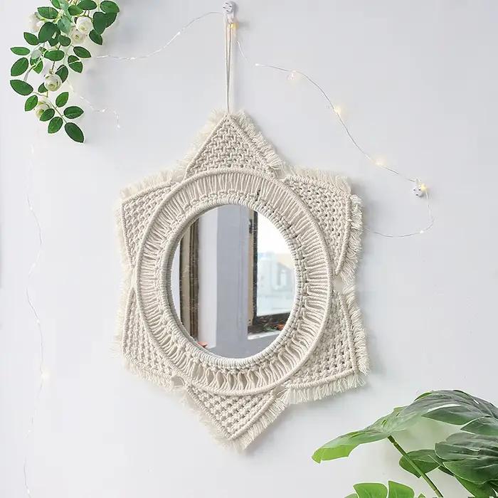 Grands miroirs muraux ronds en macramé, décoration pour la maison, style Boho, pour le salon et la chambre à coucher