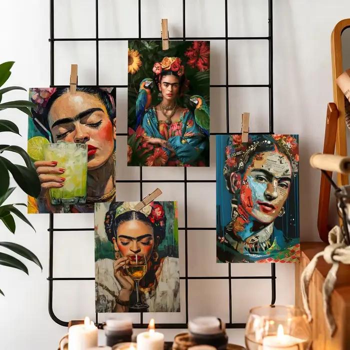 Affiche murale en toile de coton avec peinture et calligraphie Art Frida K-Kahlo