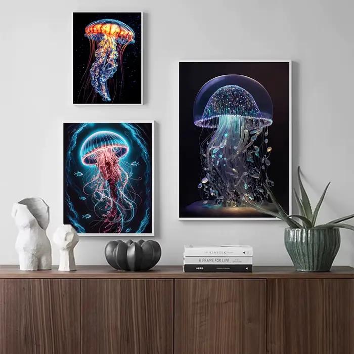 Affiches de méduses colorées vibrantes, faune marine, imprimés de corail nautique, peinture sur toile, tableau d'art mural, décor de salon de maison