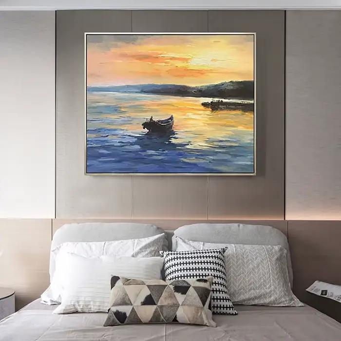 Peinture à l'huile abstraite texturée peinte à la main, grand tableau mural de paysage, toile décorative pour salon et bureau