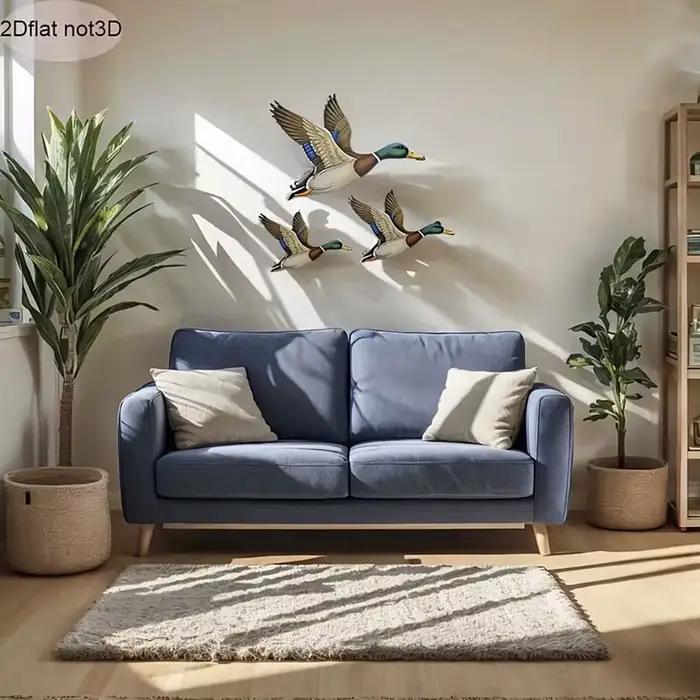 Décoration murale en bois de canard colvert (3 pièces)
