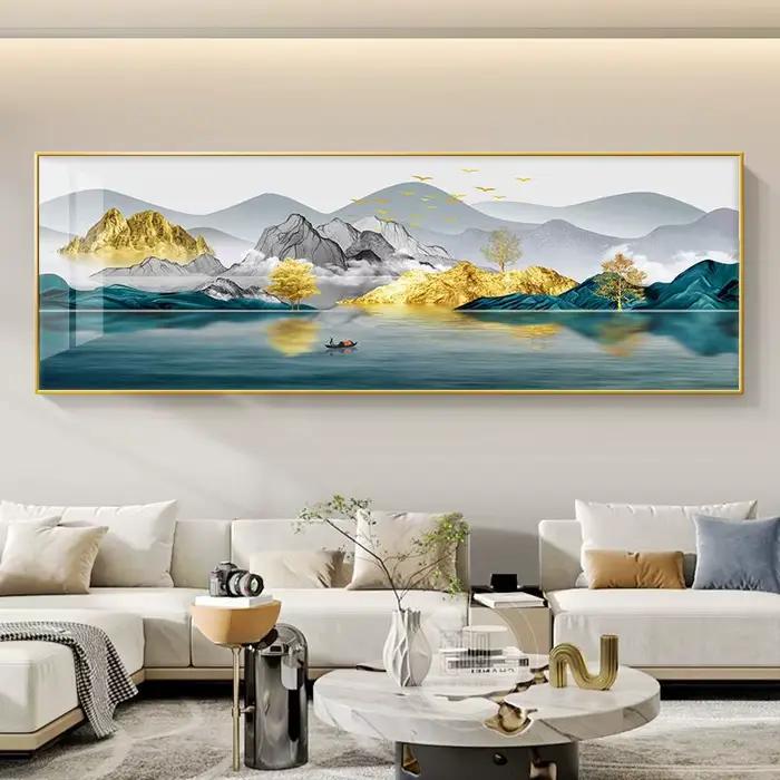Peinture abstraite sur toile de montagne dorée