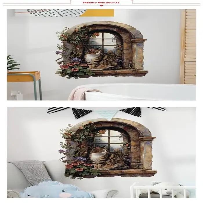 Autocollants muraux en PVC 2D avec impression de paysage de fenêtre