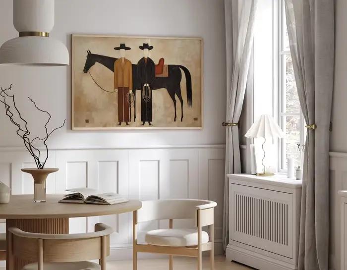 Peinture à l'huile abstraite figurative de cheval style cowboy