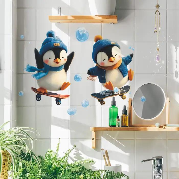 Autocollant Mural de skateboard pingouin de dessin animé