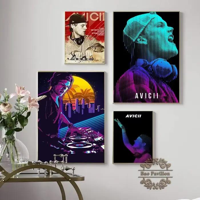 Avicii disque de musique électronique Jockey affiche Art impression mur étoile Portrait Illustration toile peinture Bar Pub Club décor