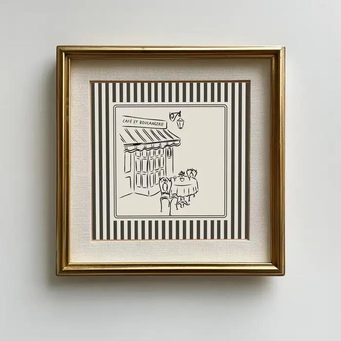 Superbe impression murale de café parisien – Illustration minimaliste au trait d'un classique «