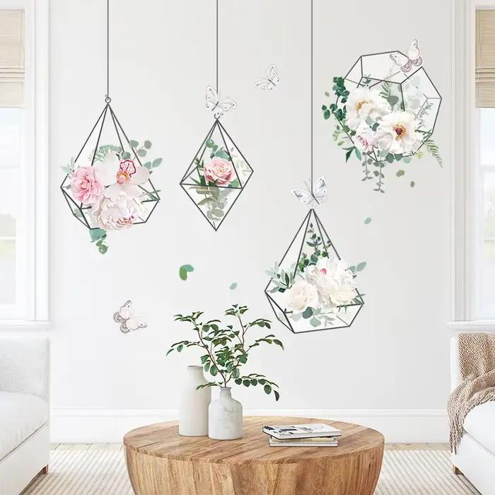 Autocollant Mural panier suspendu fleurs fraîches