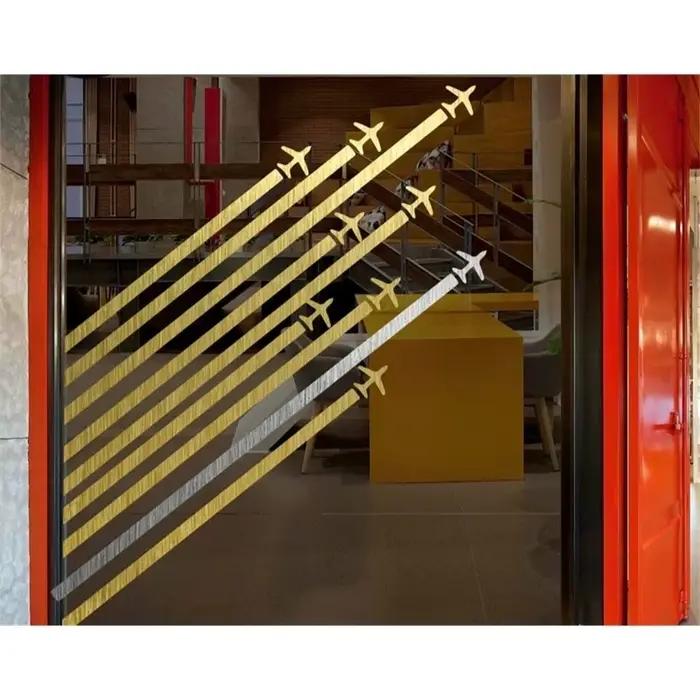 Affiche d'art mural ligne géométrique d'avion, autocollant mural décoratif, espace créatif, bureau, magasin, décoration de porte, autocollant en verre