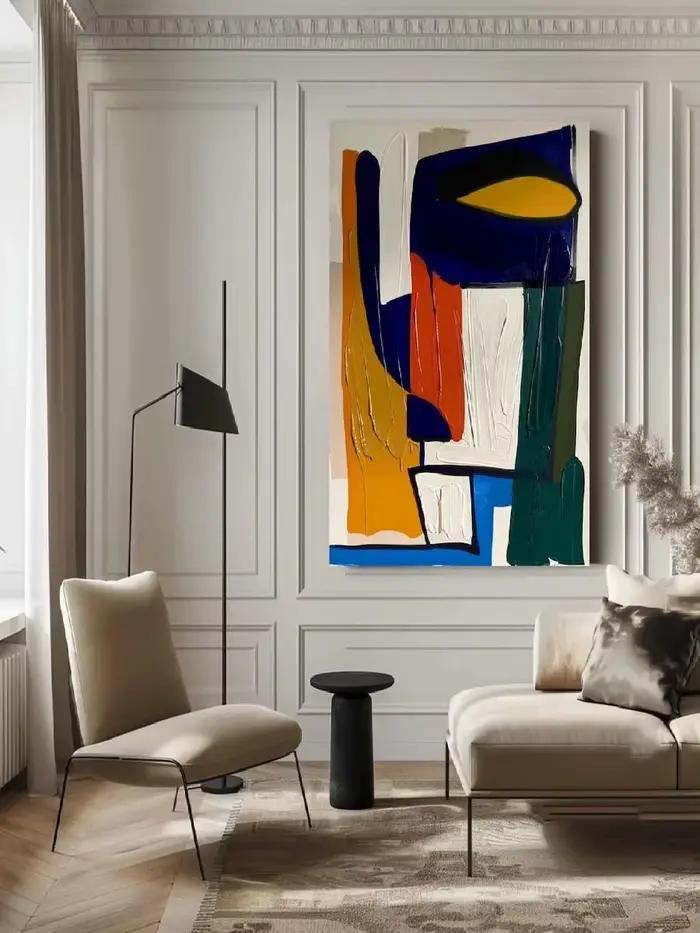 Grande peinture sur toile abstraite colorée faite à la main