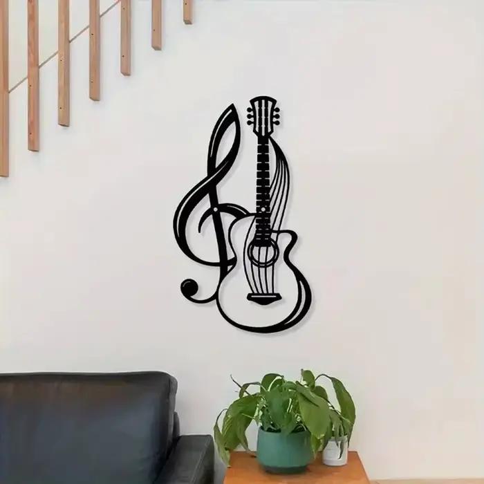 1 morceau d'art mural en fer avec symboles musicaux et guitare