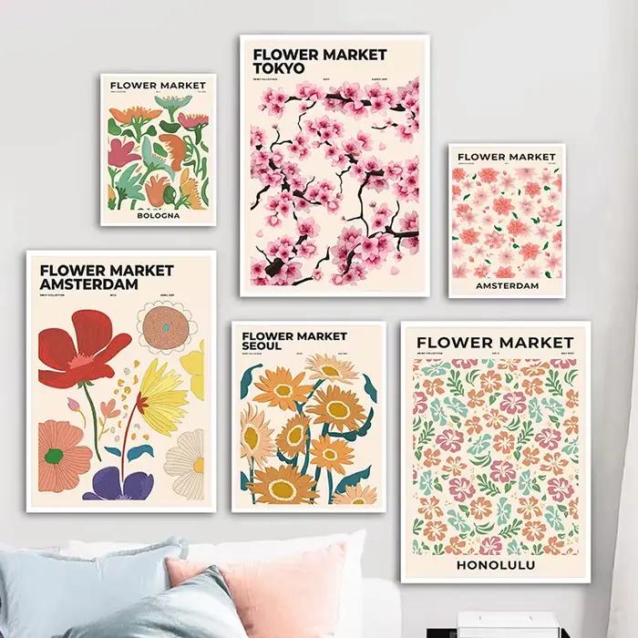 Marché aux fleurs Affiche Impression Abstraite Plante Mur Art Paris New York City Nom Toile Peinture Salon Décoration