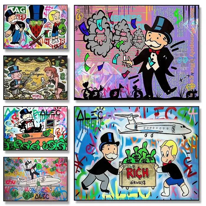 Alec monopole toile peinture Graffiti millionnaire argent rue Art affiches imprime photo pour salon décor Cuadro sans cadre