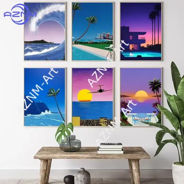 Hiroshi Nagai Vaporwave Japan Beach Painting Calligraphy HD Canvas Poster décoration esthétique pour salon