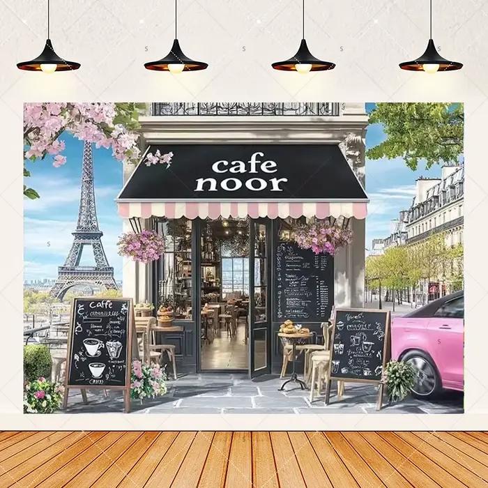 Bannière de fond de Buffet de boutique de café de Paris