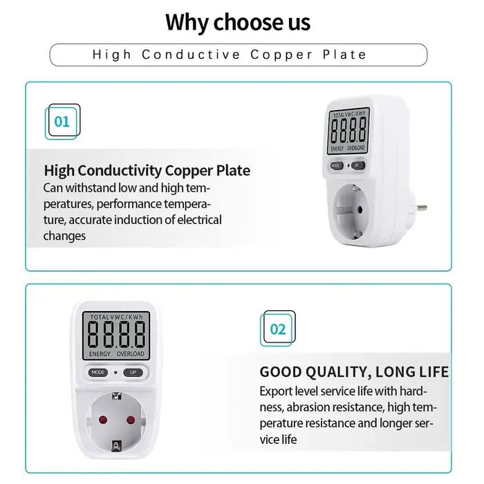 Compteur de puissance électrique, wattmètre LCD, prise de facturation, testeur électrique, prise de mesure, analyseur de puissance, prise EU FR