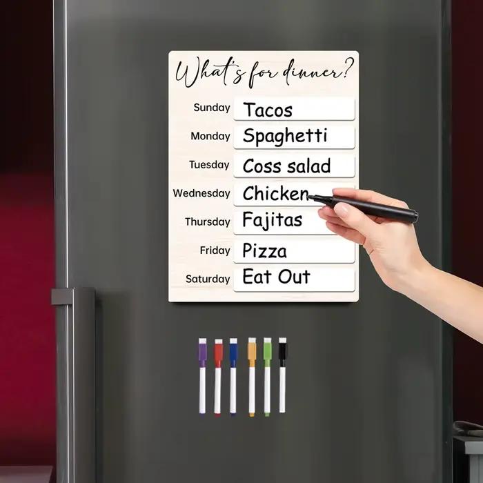 Tableau d'affichage de cuisine magnétique pour réfrigérateur, planificateur de repas en bois avec stylo, panneau de Menu alimentaire hebdomadaire, tableau de planification des aliments pour la maison