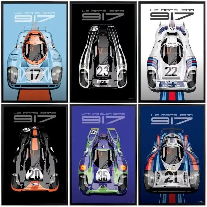 Art mural Pop moderne Le Mans 24 heures 1971 917K Martini Racing Team voitures HD toile affiche impression maison chambre salon décor