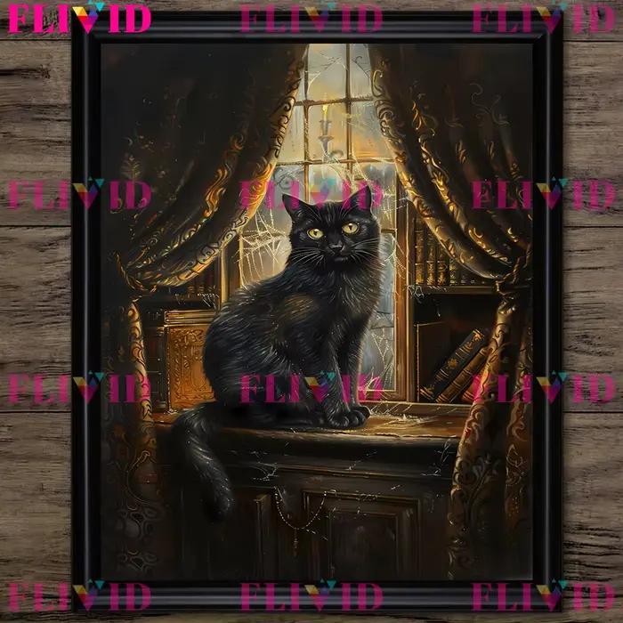 Portrait de chat noir diable et de chat Antique
