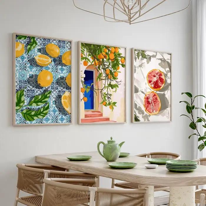 Affiche et imprimés d'illustration abstraite de plantes de fleurs de fruits de citron de jardin