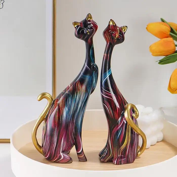 Décor à la maison nordique Graffiti Art peinture à l'huile chat décoration résine abstraite ornement Figurines chambre