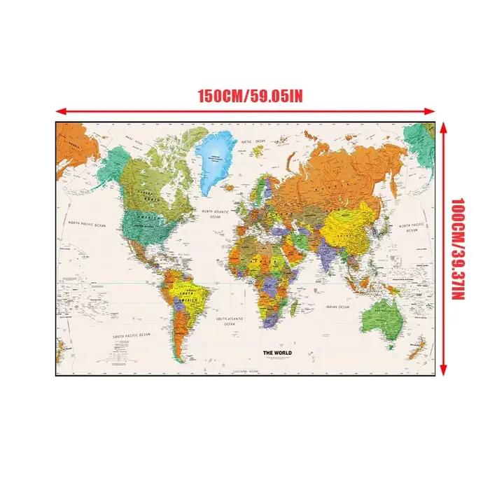 Affiche de carte du monde 150x100cm, Non tissée, sans odeur, vue aérienne, tableau d'art mural sans cadre pour fournitures scolaires, décoration de salle, cadeau