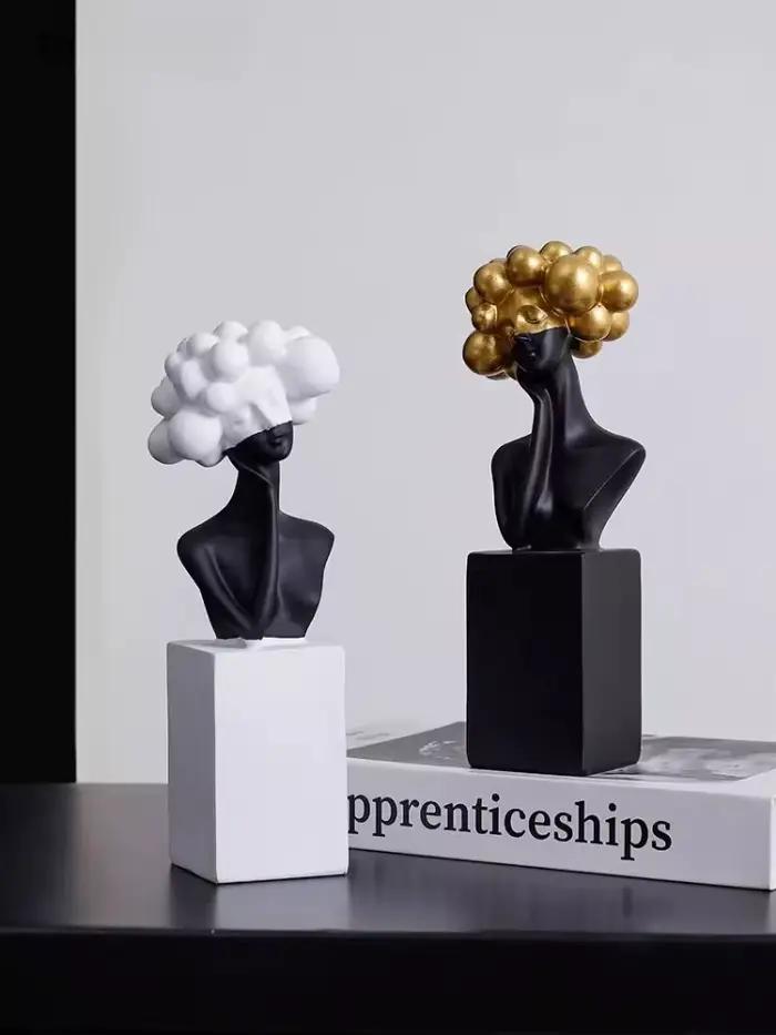 Sculpture de figurine d'art moderne noir et blanc