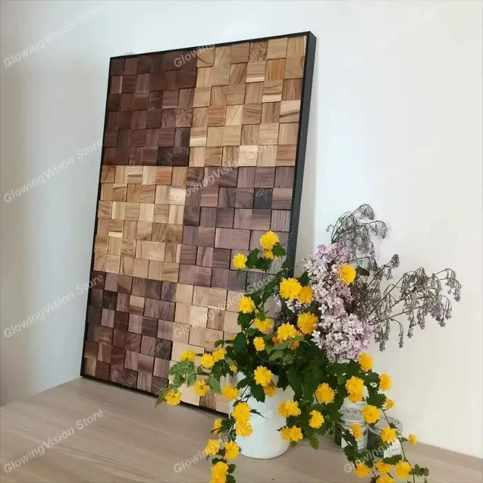 Mur de fond en mosaïque en bois massif