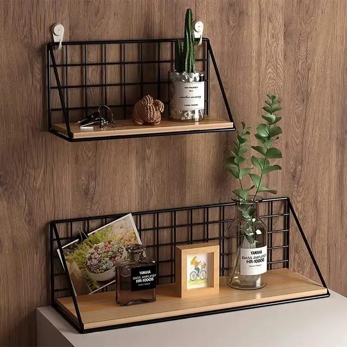 Étagères murales en bois sans perçage - Étagère de rangement suspendue et support décoratif pour le salon