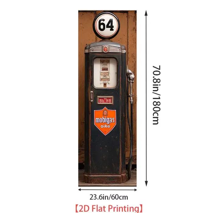 Autocollant pour réfrigérateur [60×180 cm] – Décoration murale rétro sur le thème de la station-service – Papier peint