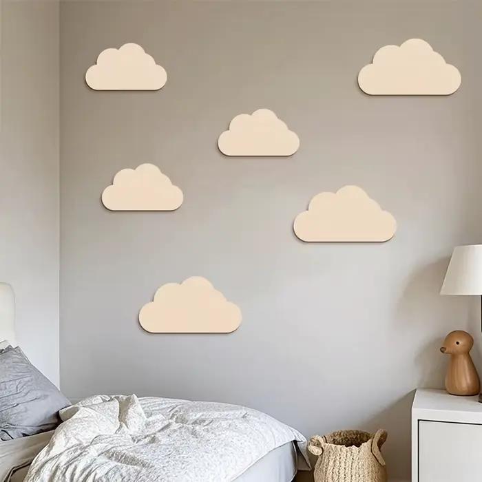 Autocollant mural nuages en bois