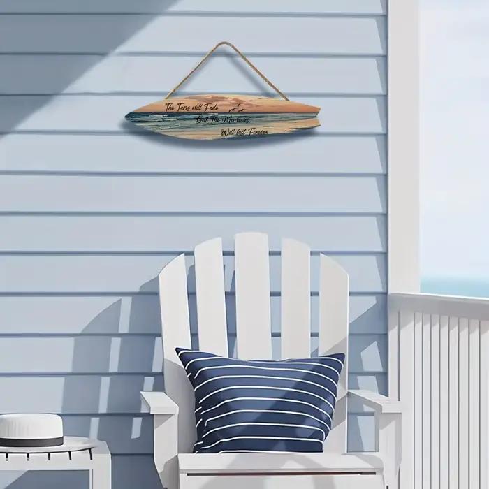 Décoration murale de planche de surf de style plage – Art de paysage marin tropical sur un matériau semblable au bois – Conception résistante à la lumière pour une utilisation intérieure/extérieure