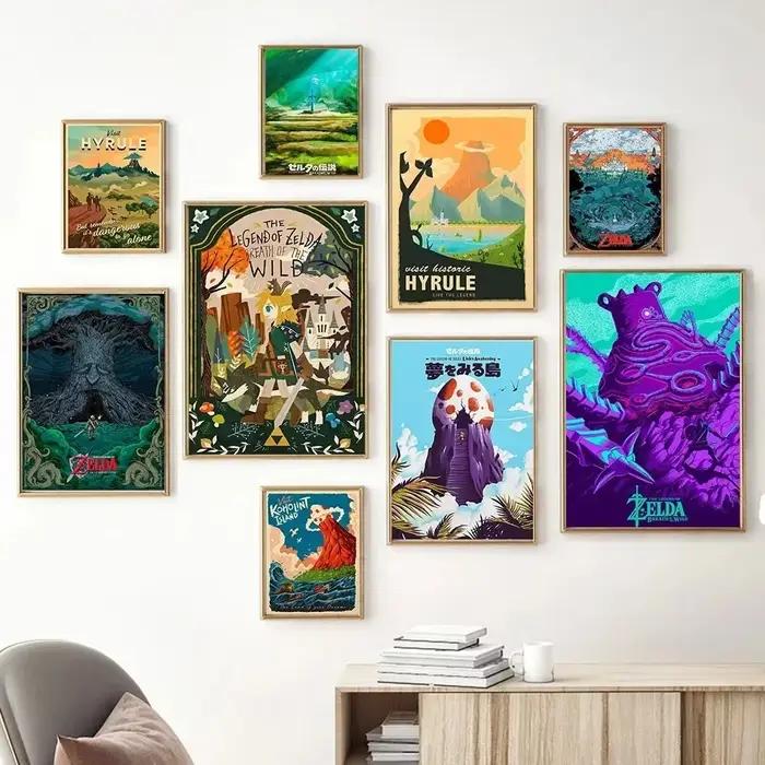 Zelda voyage Anime paysage affiche Village toile peinture impression haleine sauvage mur photo salon moderne décor à la maison