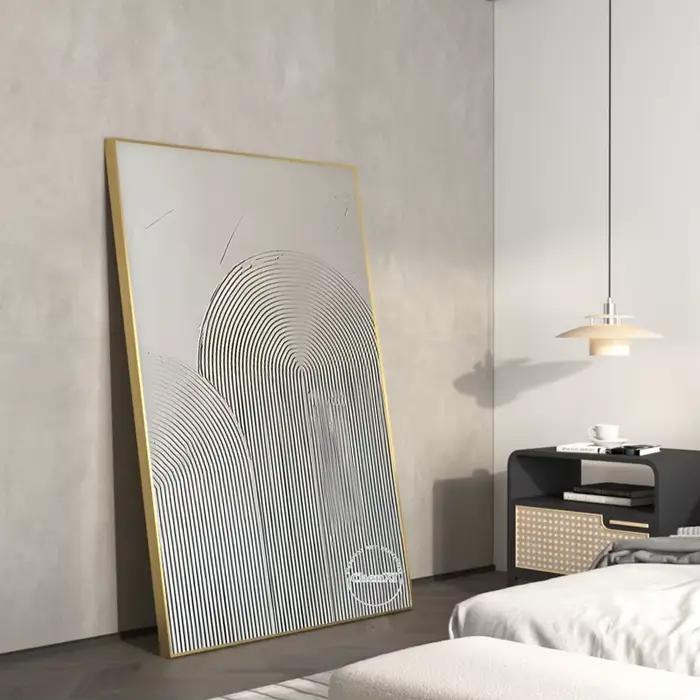 Décoration de la maison contemporaine peinte à la main, ligne blanche abstraite, coutumes sur toile, grande décoration de chambre, sans cadre, offre spéciale