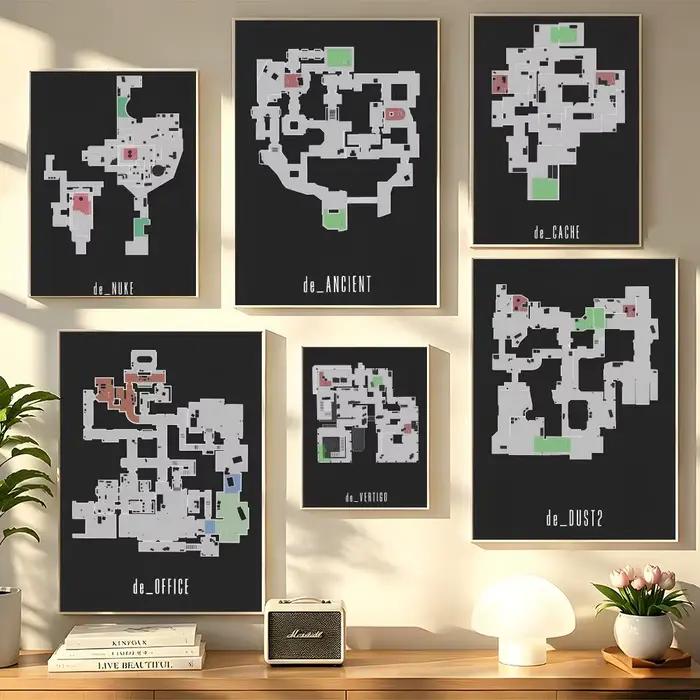 Affiche d'art sur toile de qualité supérieure, peinture murale neutre chic pour la décoration de la maison, CSGO Map Painting Calligraphy Gallery-Quality Canvas Art Poster
