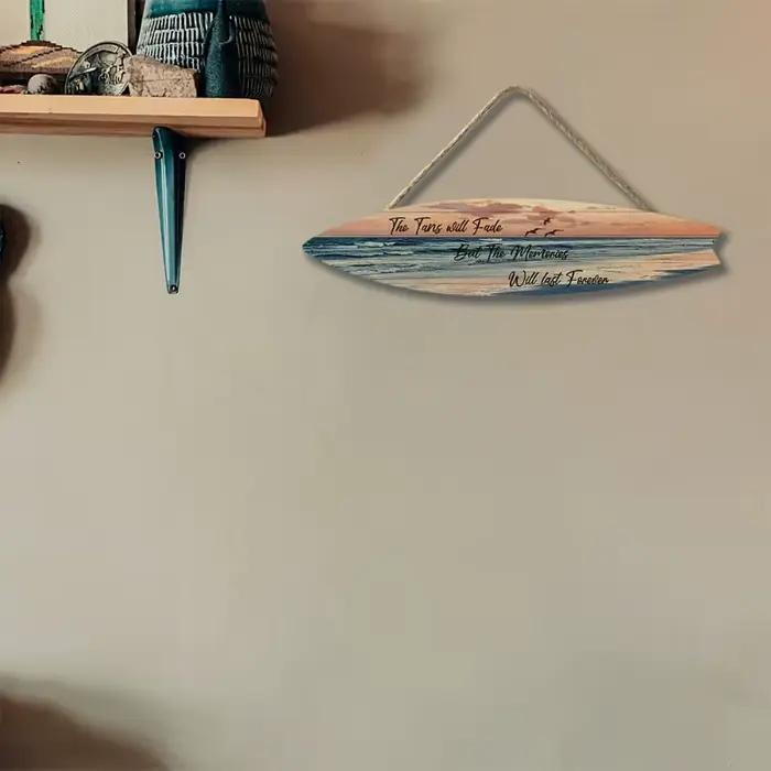 Décoration murale de planche de surf de style plage – Art de paysage marin tropical sur un matériau semblable au bois – Conception résistante à la lumière pour une utilisation intérieure/extérieure