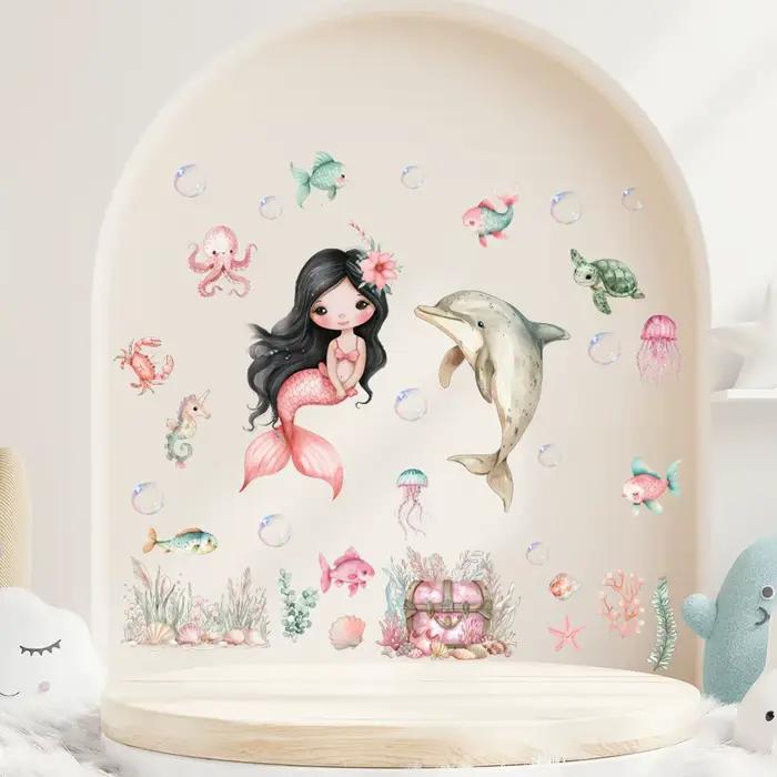 Autocollants muraux sirène du monde sous-marin de dessin animé