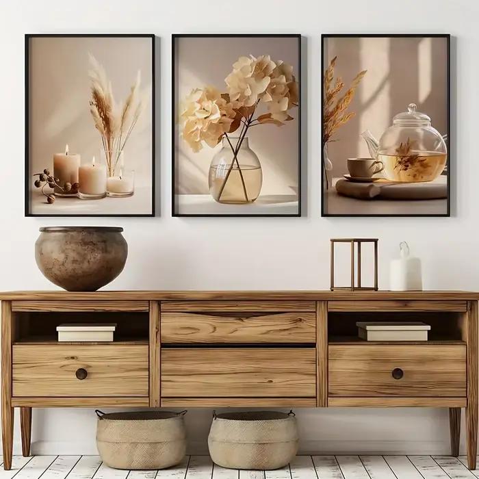 Toile de peinture de fleurs beiges minimalistes
