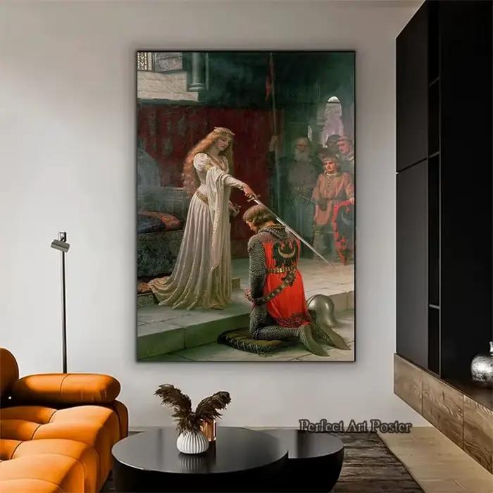 Peinture sur toile vintage sur le thème du chevalier médiéval Accolade