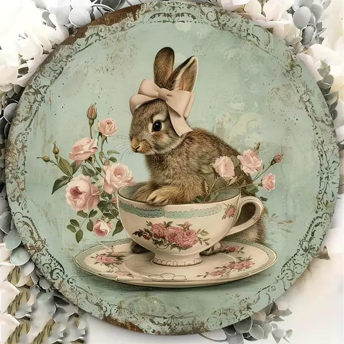 Décoration murale couronne en bois de style campagnard avec motif de lapin-"Tout vous avez besoin est une société lapin"