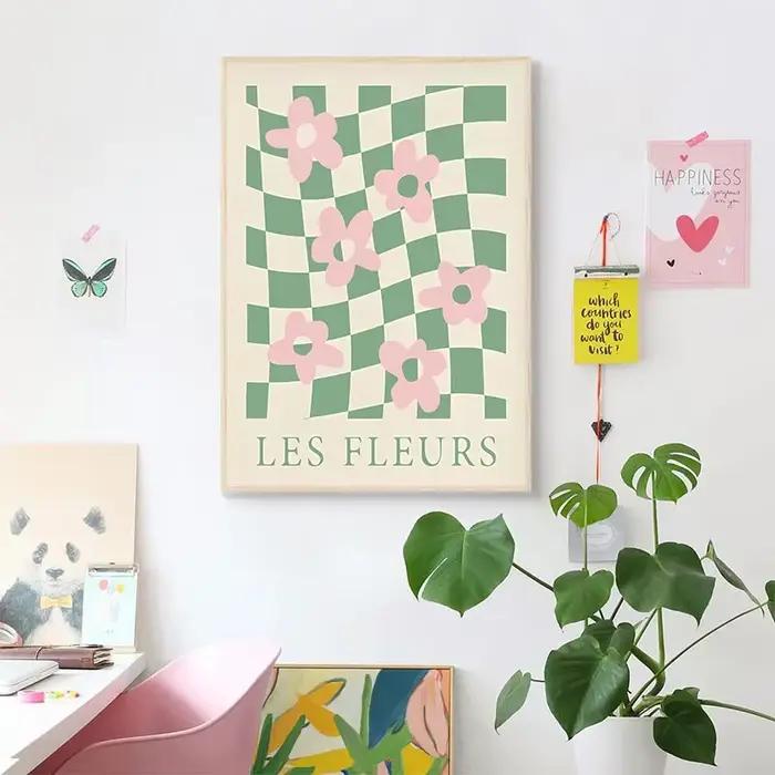 Boho vert coeur mode mur Art coloré cerise rose