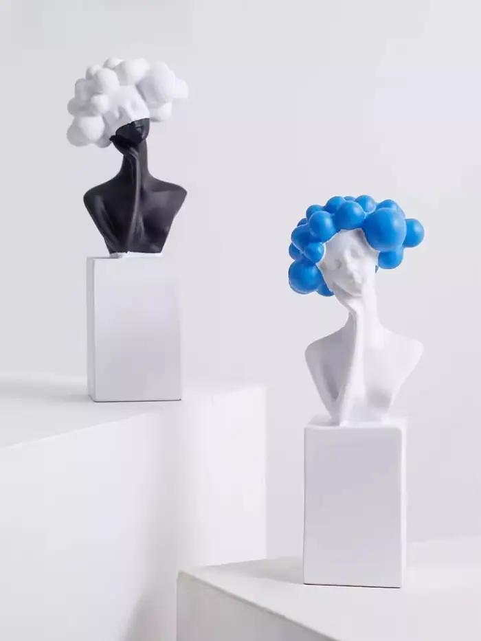 Sculpture de figurine d'art moderne noir et blanc