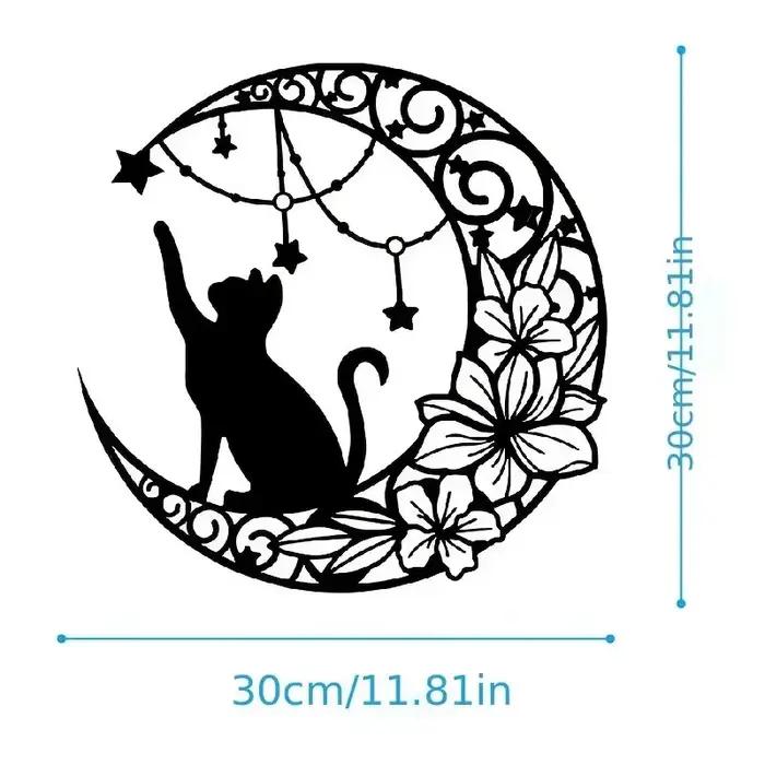 Décoration murale en fer simple avec silhouette de chat noir et lune
