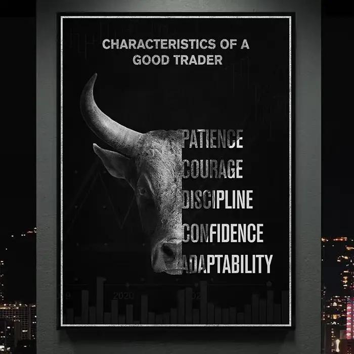 Affiche de motivation Nano istic d'un bon trader Patience Courage Discipline